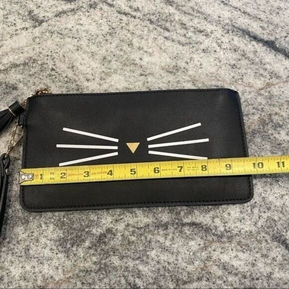 Black Cat Whiskers Clutch Purse Bag Cat Lady Handbag Kitty Faux Leather Clutch - Picture 4 of 8